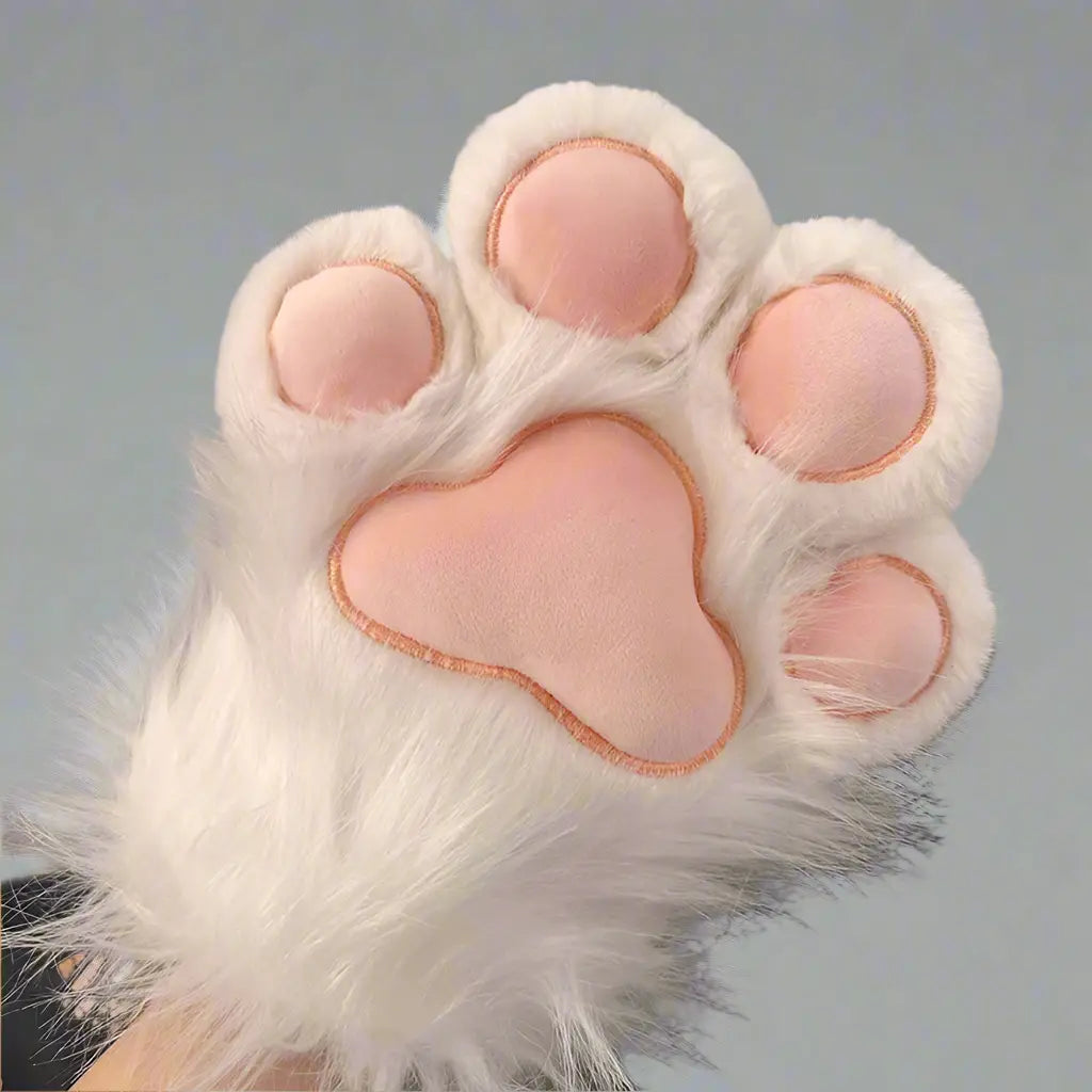 white cat paw gloves